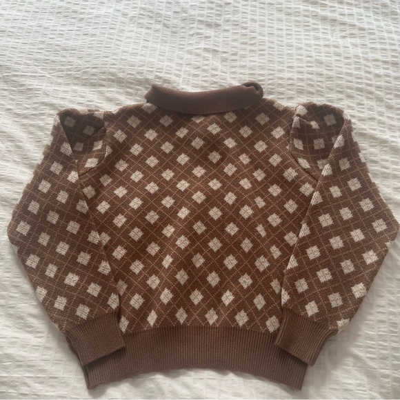 OAK + FORT Brown and Cream Polo Argyle Pattern Knit Sweater - Picture 7 of 7